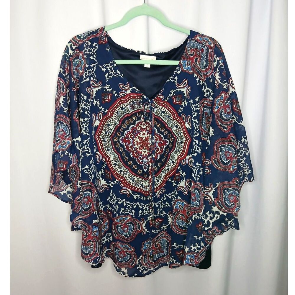 Westport 1962 Paisley Textured Flowy Top Boho Layered Blouse Womens Plus sz: 3X
